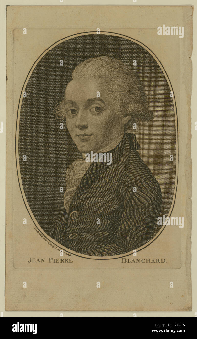 Jean Pierre Blanchard. Half-length portrait of French balloonist Jean-Pierre Blanchard. 1st July 1785 Stock Photo
