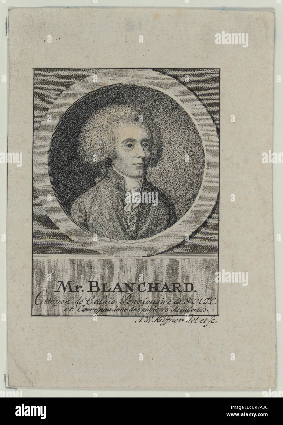 Jean-Pierre Blanchard portrait of French balloonist, Jean-Pierre Blanchard. late 18th century Stock Photo