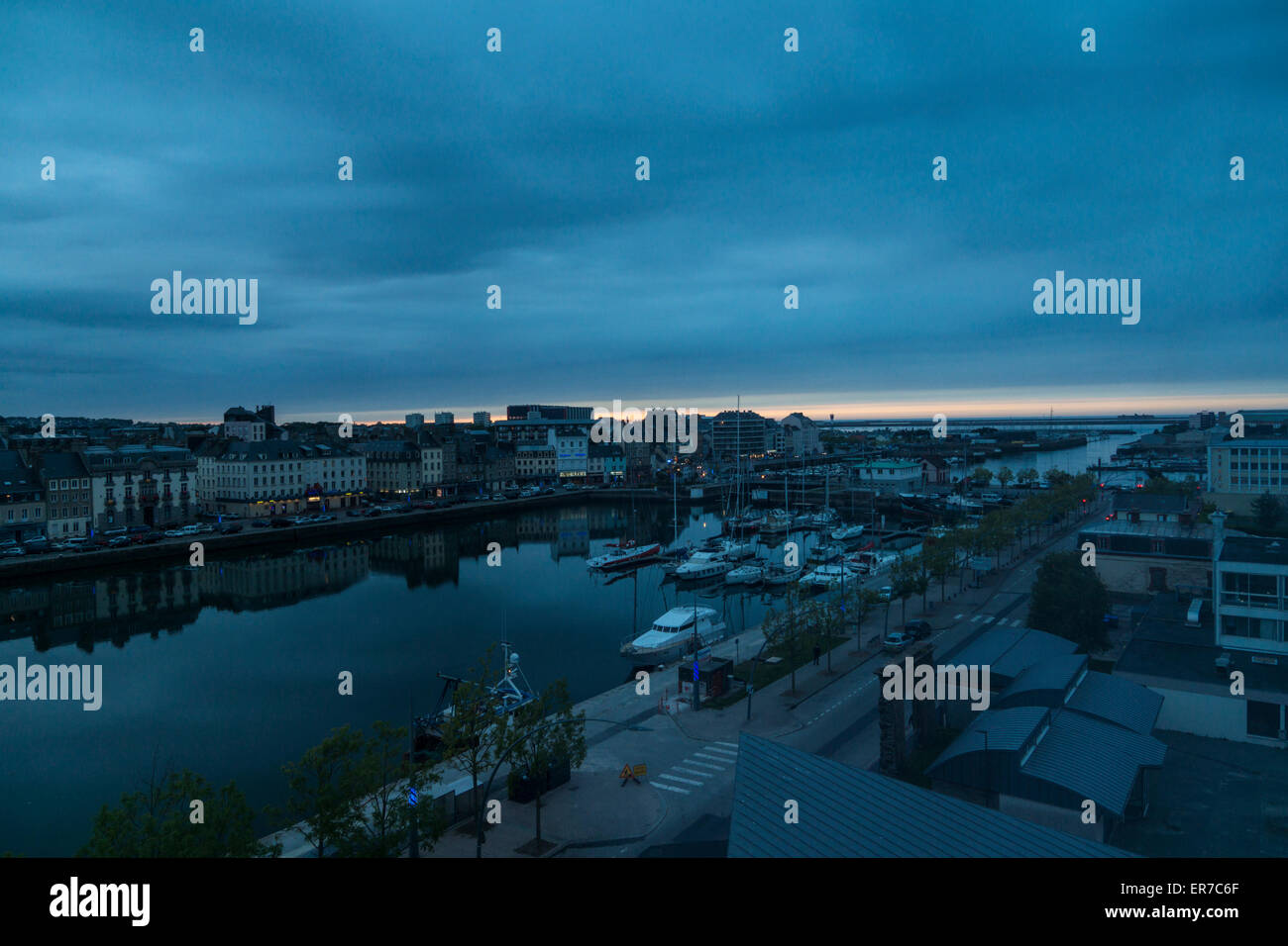 France. The Cherbourg harbor and Marina at dusk Stock Photo Alamy