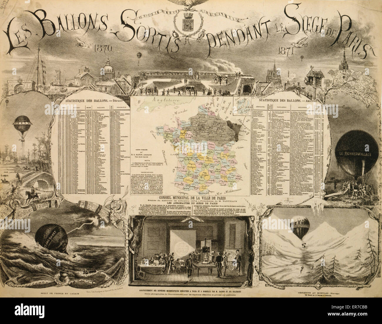 Le ballons sortis pendant le Siege de Paris, 1870-1871 Stock Photo