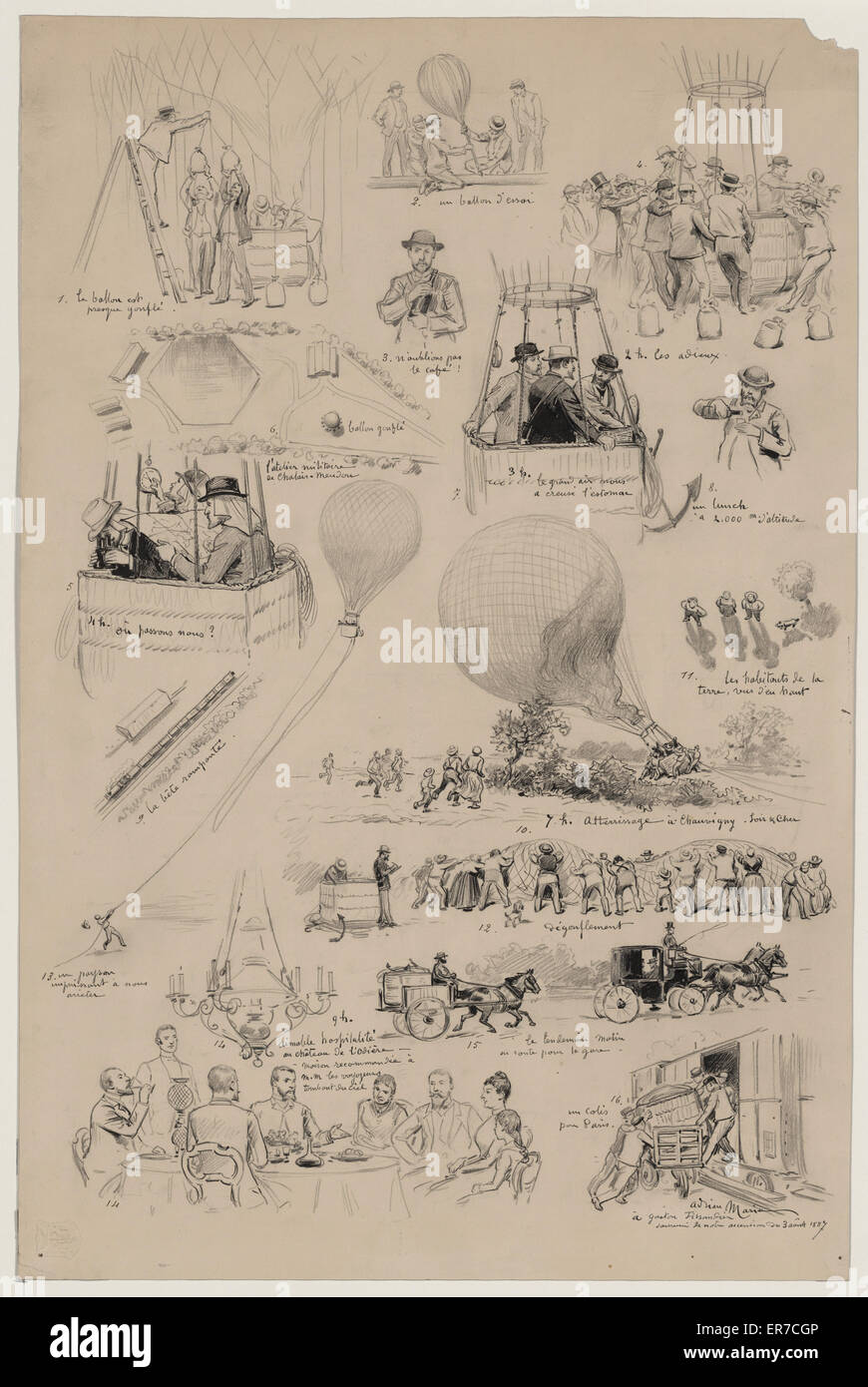 Sixteen vignettes from the lives of French balloonists, Albe Stock Photo