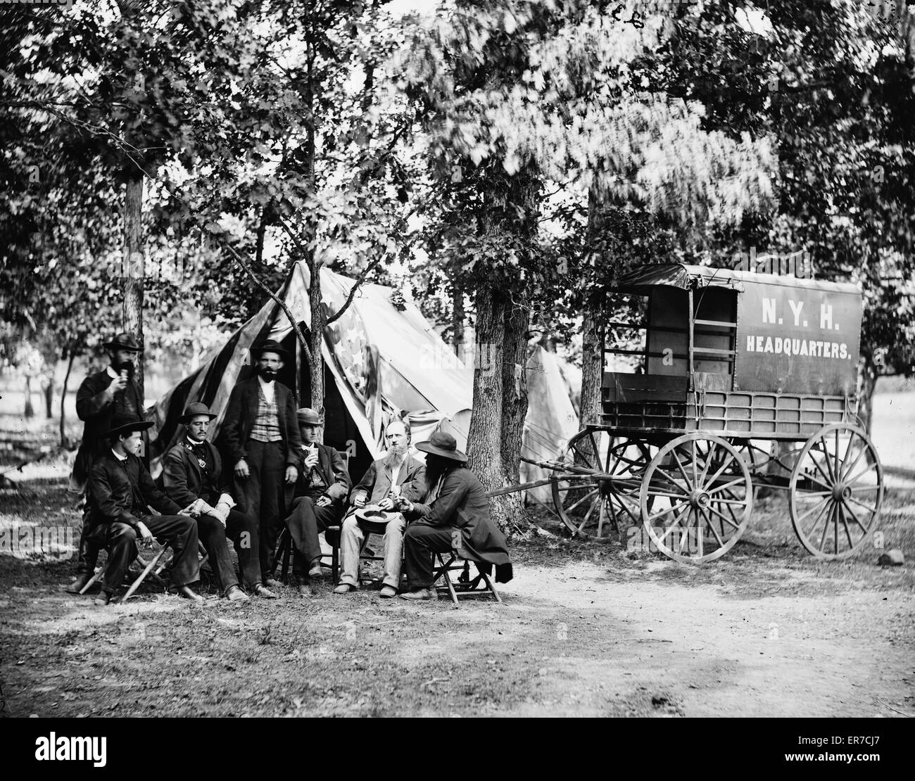 Bealeton, Va. Group at tent and wagon of the New York Herald