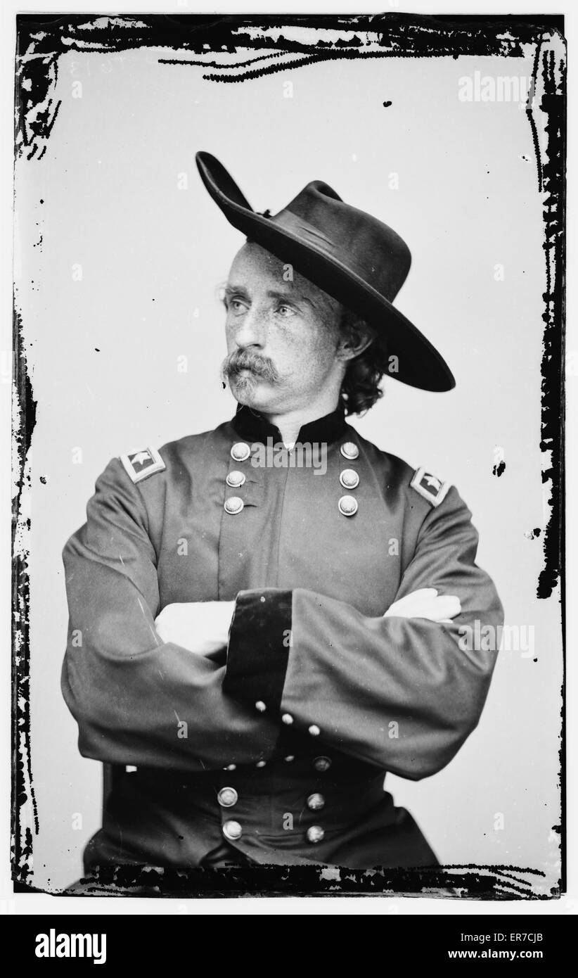 Portrait of Maj. Gen. (as of Apr. 15, 1865) George A. Custer, officer of the Federal Army. Date Between 1860 and 1865. Stock Photo