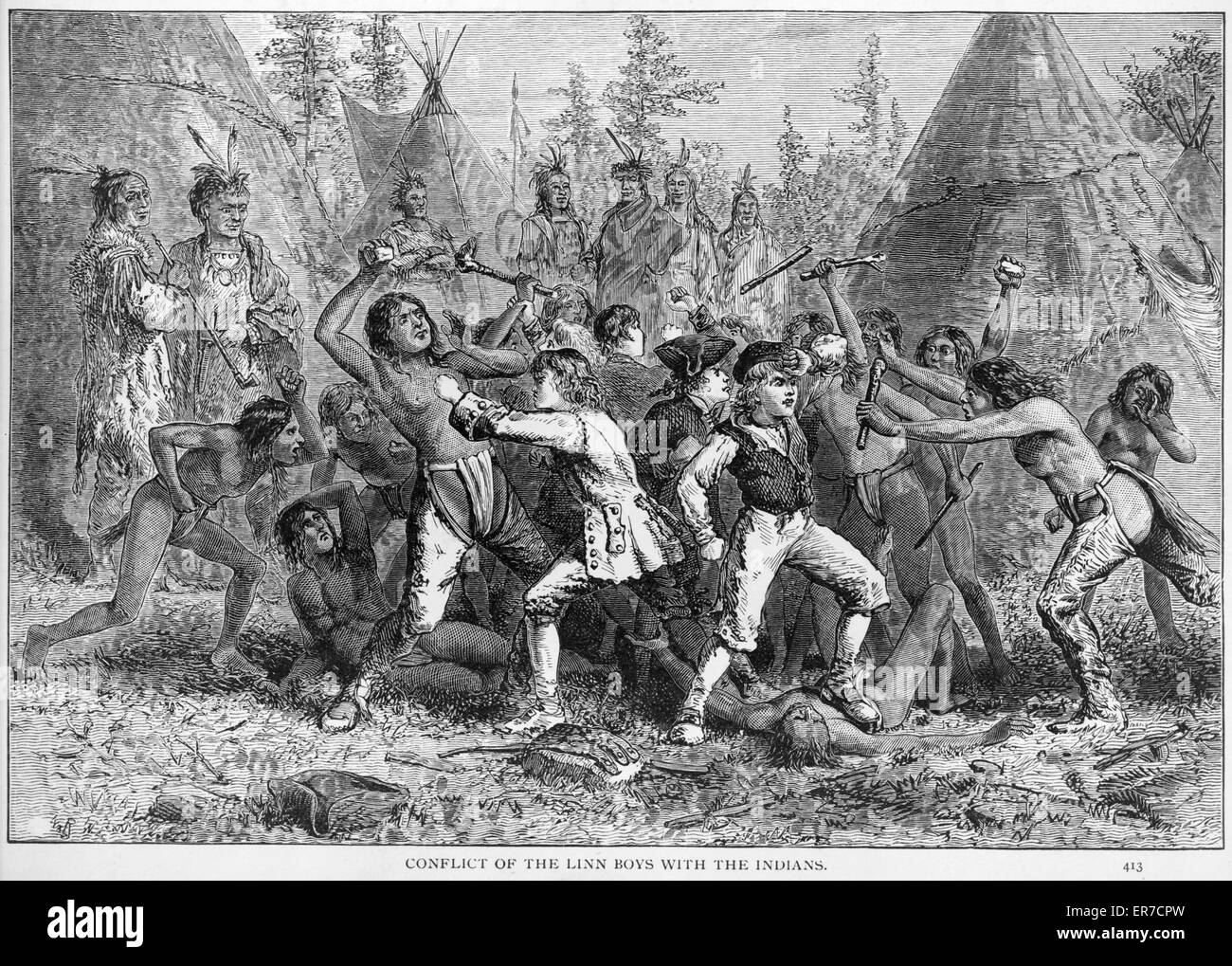 Conflict of the Linn boys with the Indians Stock Photo