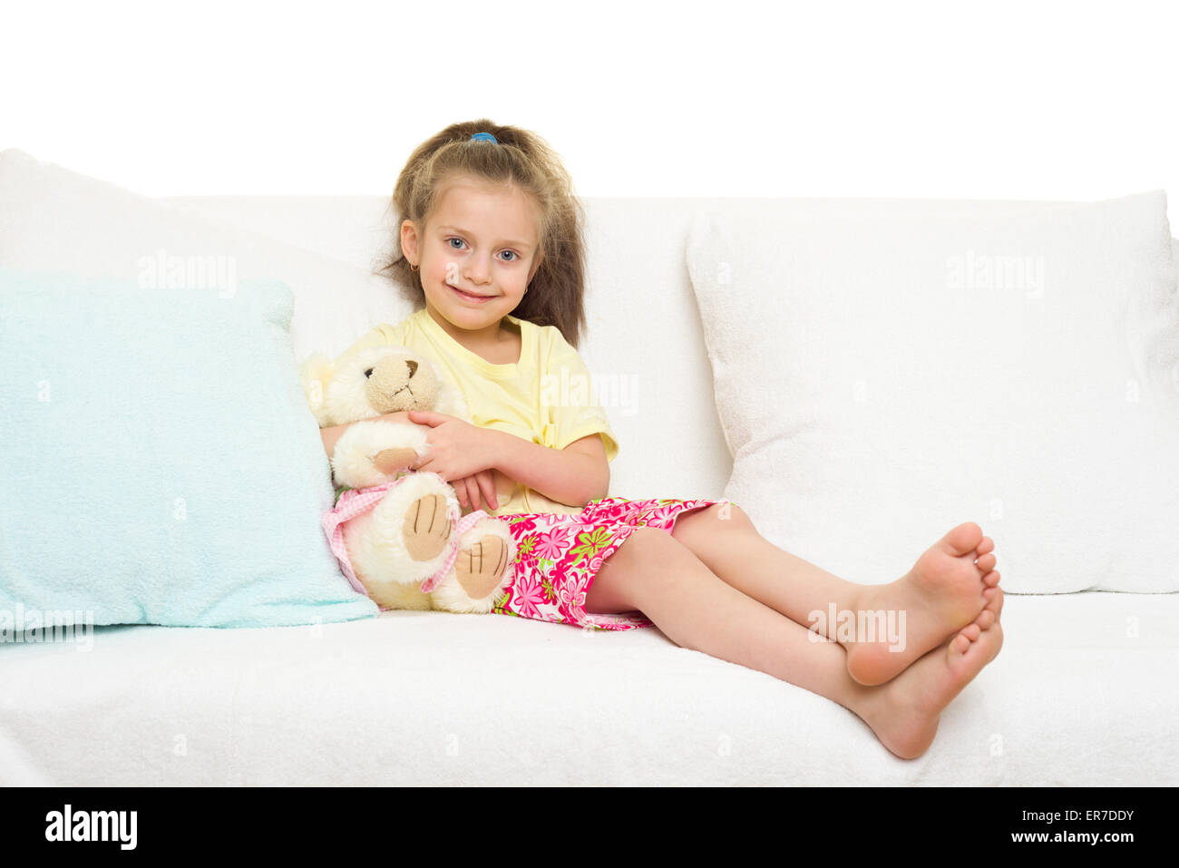 little girl in bed isolated Stock Photo Alamy
