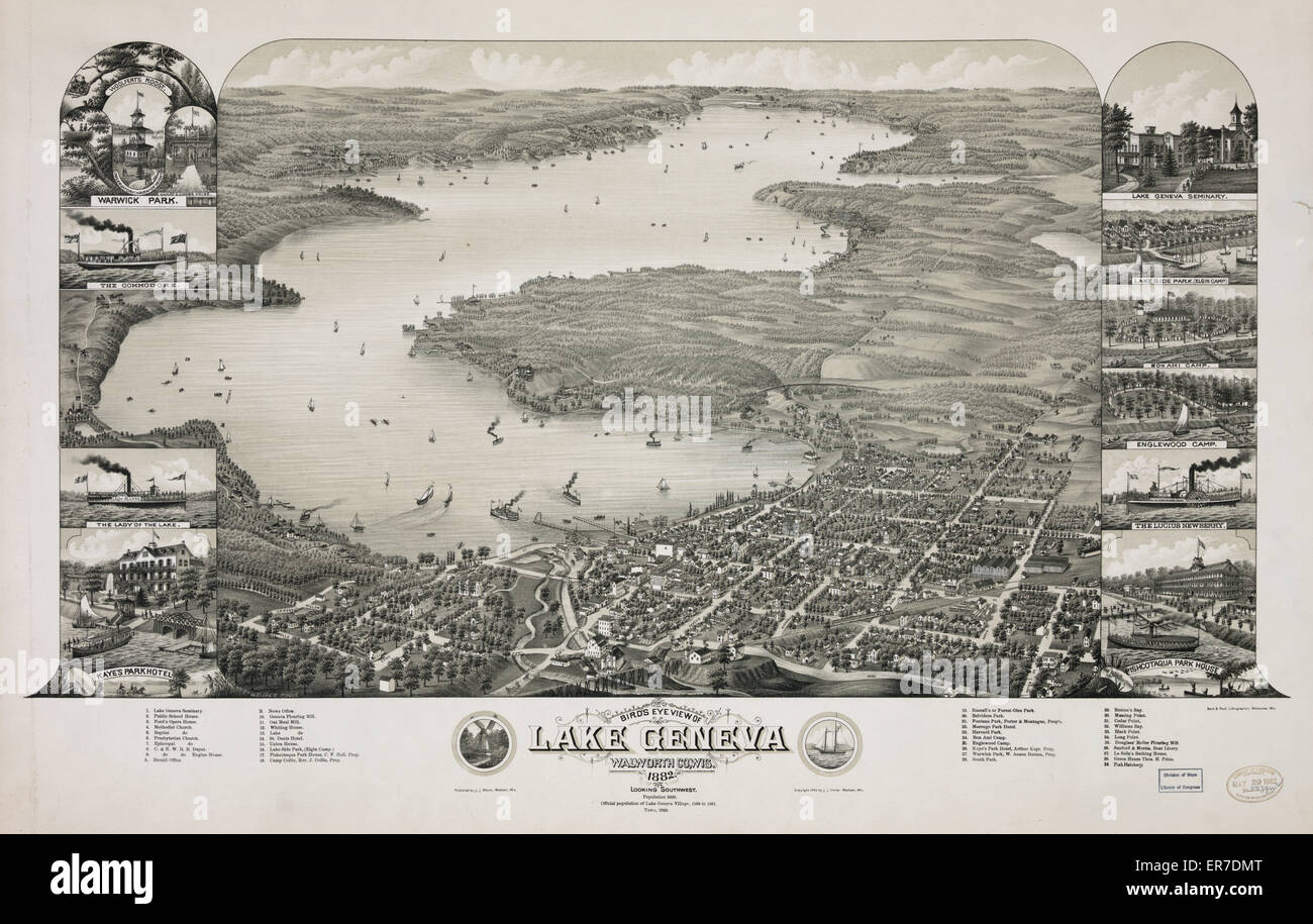 Bird's eye view of Lake Geneva, Walworth Co., Wis. 1882 Stock Photo Alamy
