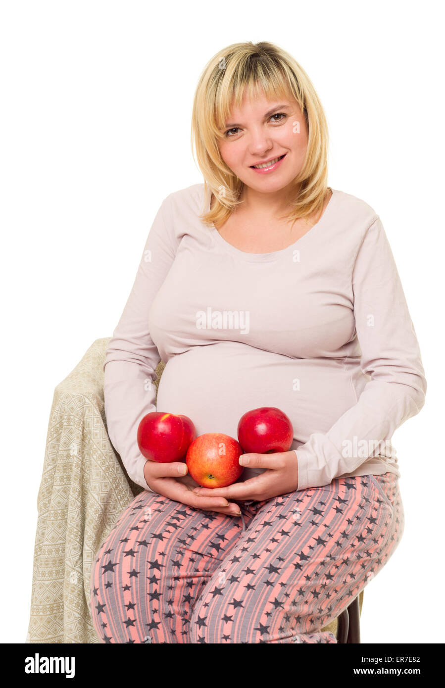 pregnant woman with apples isolated Stock Photo Alamy