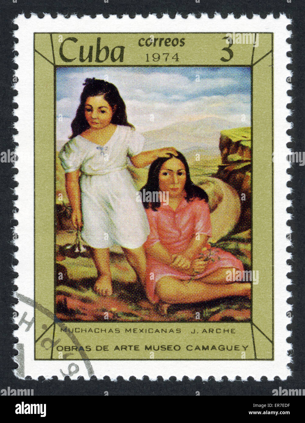 Cuba,1974 year,post mark,stamp,Cuban art, Painting Stock Photo