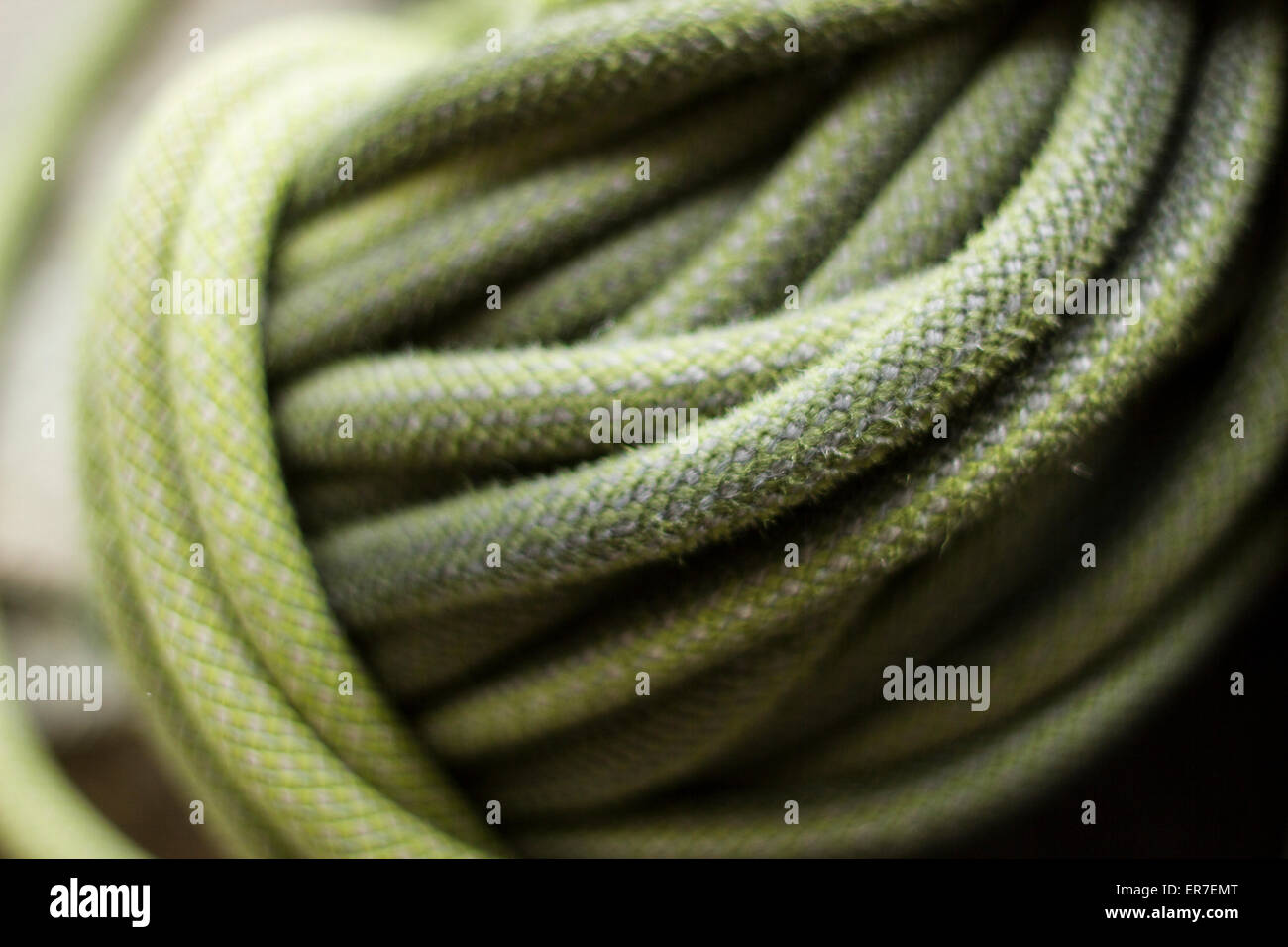 A close up of a coiled climbing rope. Stock Photo