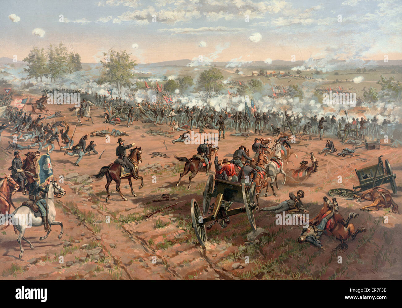 Battle of Gettysburg. Print from the painting called Hancock at Gettysbug by Thure de Thulstrup. Shows Major General George Hancock leading the attack popularly known as Pickett's Charge Date c1887 May 16. Battle of Gettysburg. Print from the painting cal Stock Photo