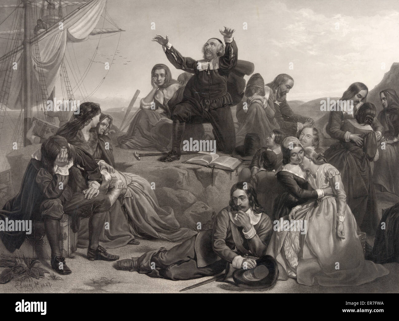 The departure of the pilgrim fathers, for America, A.D. 1620 Stock Photo