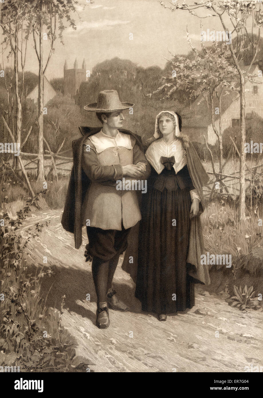 Betrothed puritans New England marriage pilgrim fathers Stock Photo