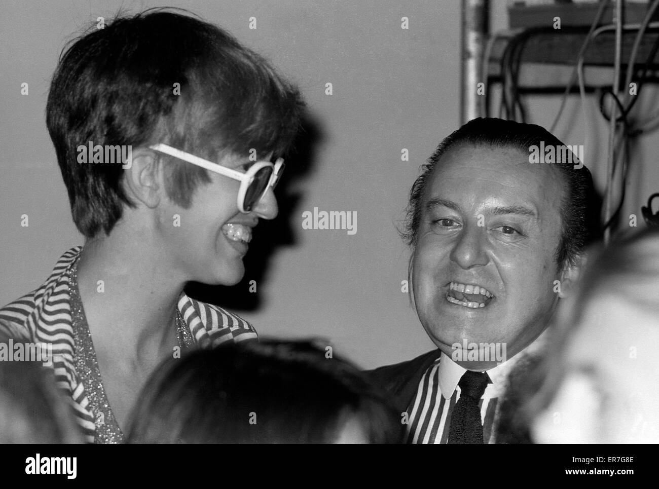 Janet Street-Porter and architect Cedric Price at the Architectural Association Summer Session at the ICA Institute of Contemporary Arts,  London UK 1972  KATHY DEWITT Stock Photo