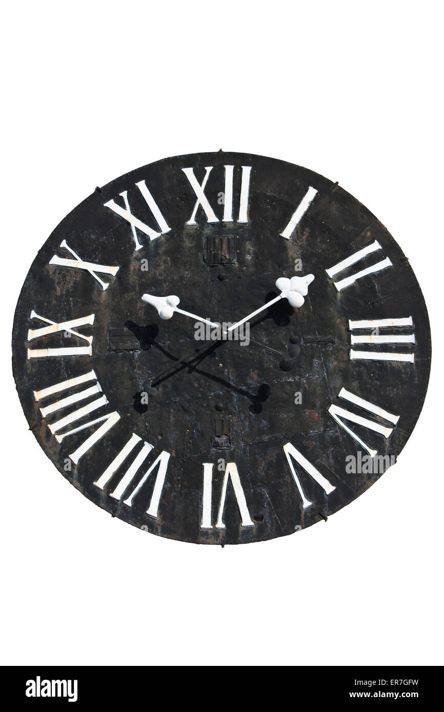 Old iron clock isolated on white Stock Photo