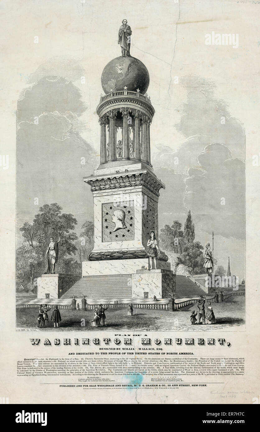Plan of a Washington monument, designed by William Wallace, Stock Photo