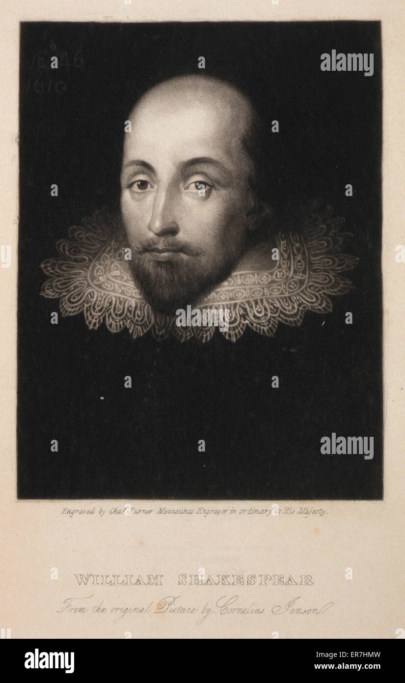William Shakespear - from the original picture by Cornelius Jansen. Print shows William Shakespeare, bust portrait with lace collar, facing front. Date 181-. Stock Photo