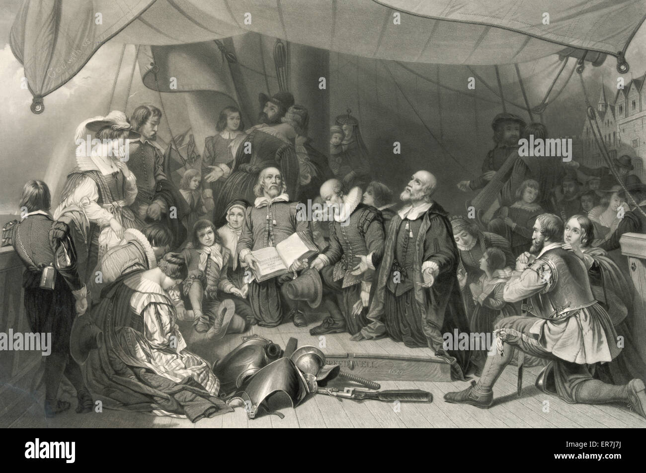 The embarkation of the Pilgrims. Stock Photo