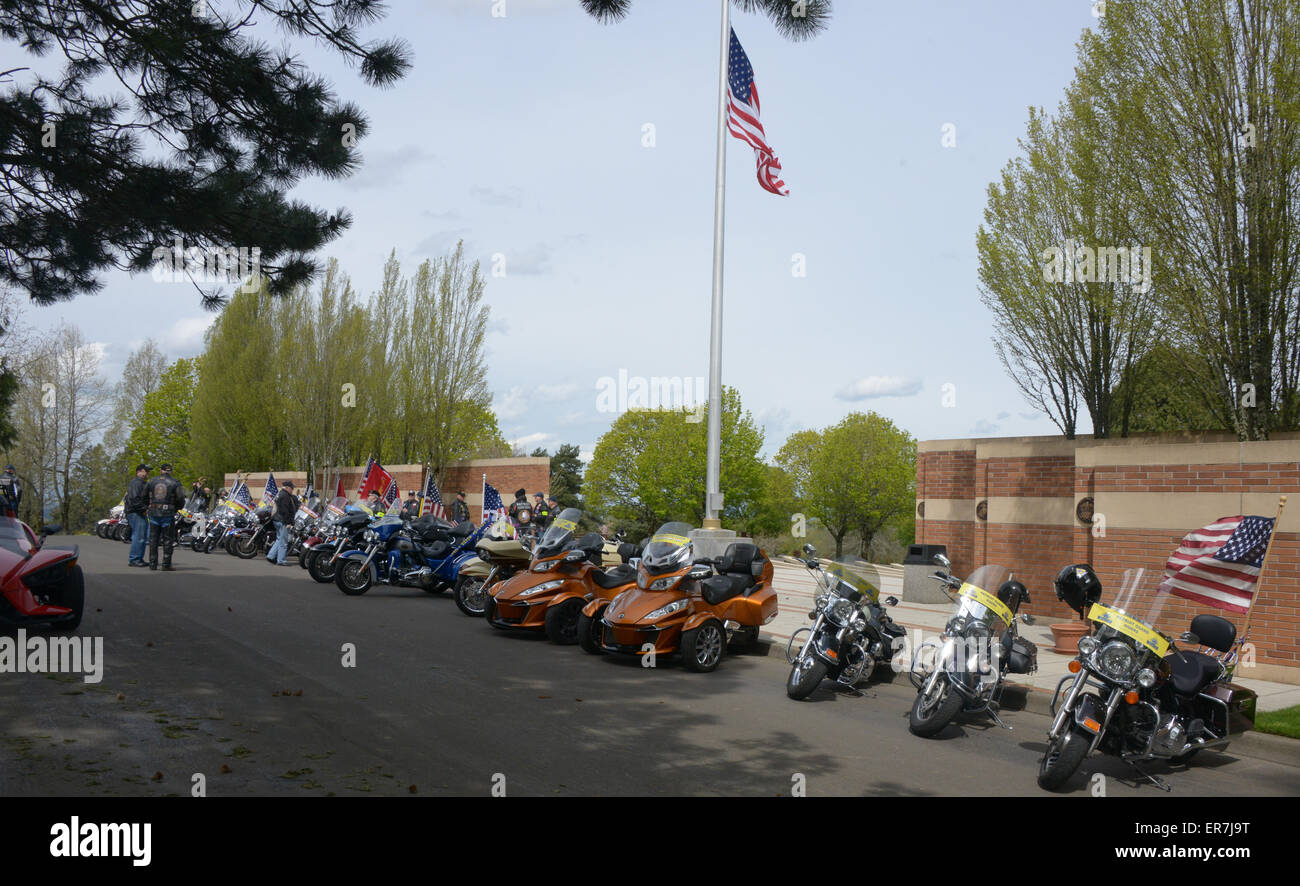Patriot Guard Riders,at flag pole, Portland, Oregon, USA Stock Photo
