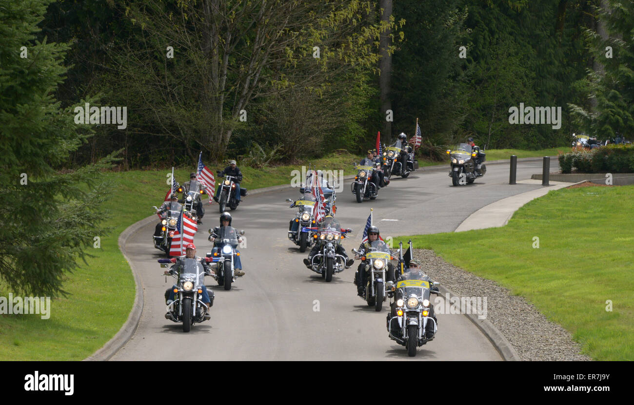 Patriot Guard Riders, riding in on motorcycles, Portland, Oregon, USA Stock Photo