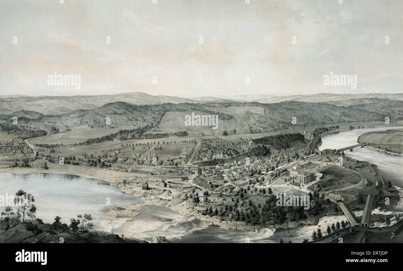 View of Bellows Falls Vt. From Table Rock. June, 1855 Stock Photo