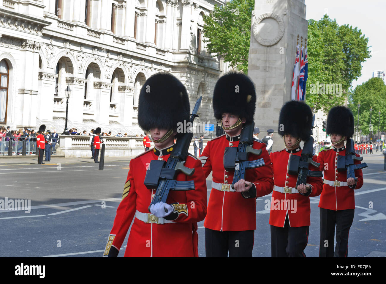 Armed Queen's Guards on sentry duties during the Queen procession