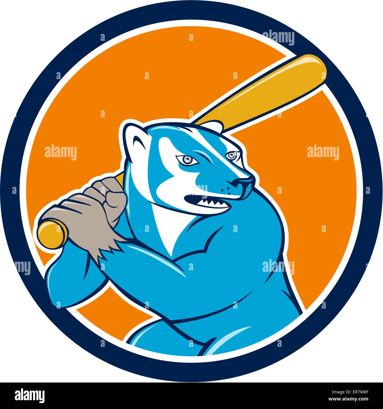 Illustration of a badger baseball player holding bat batting set inside circle on isolated background done in cartoon style. Stock Photo