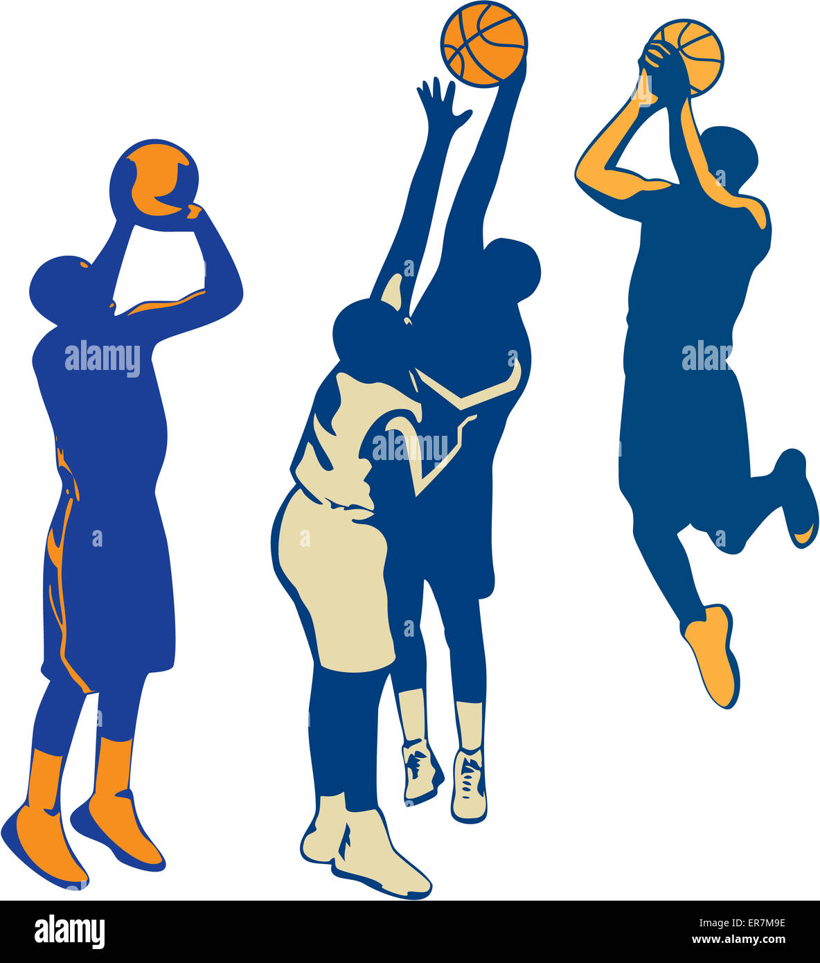 Collection or set of illustrations of basketball player dunking