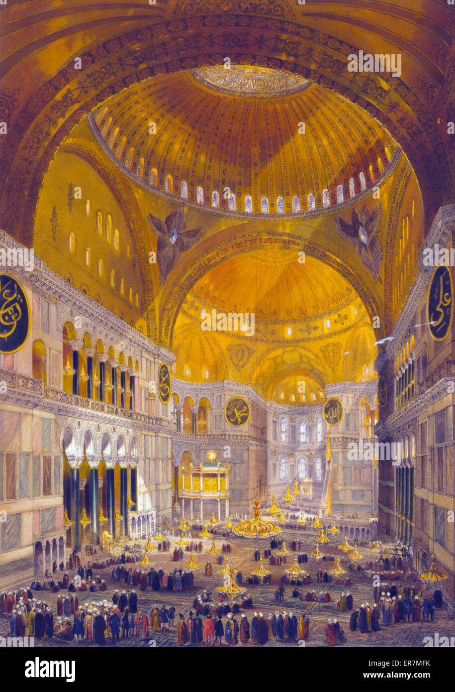 Print shows nave of Ayasofya Mosque Stock Photo