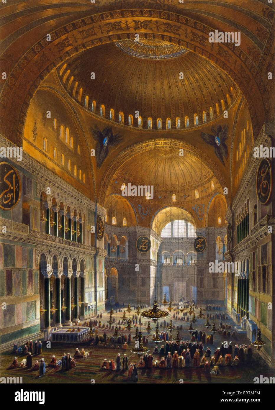 Print shows nave of Ayasofya Mosque Stock Photo