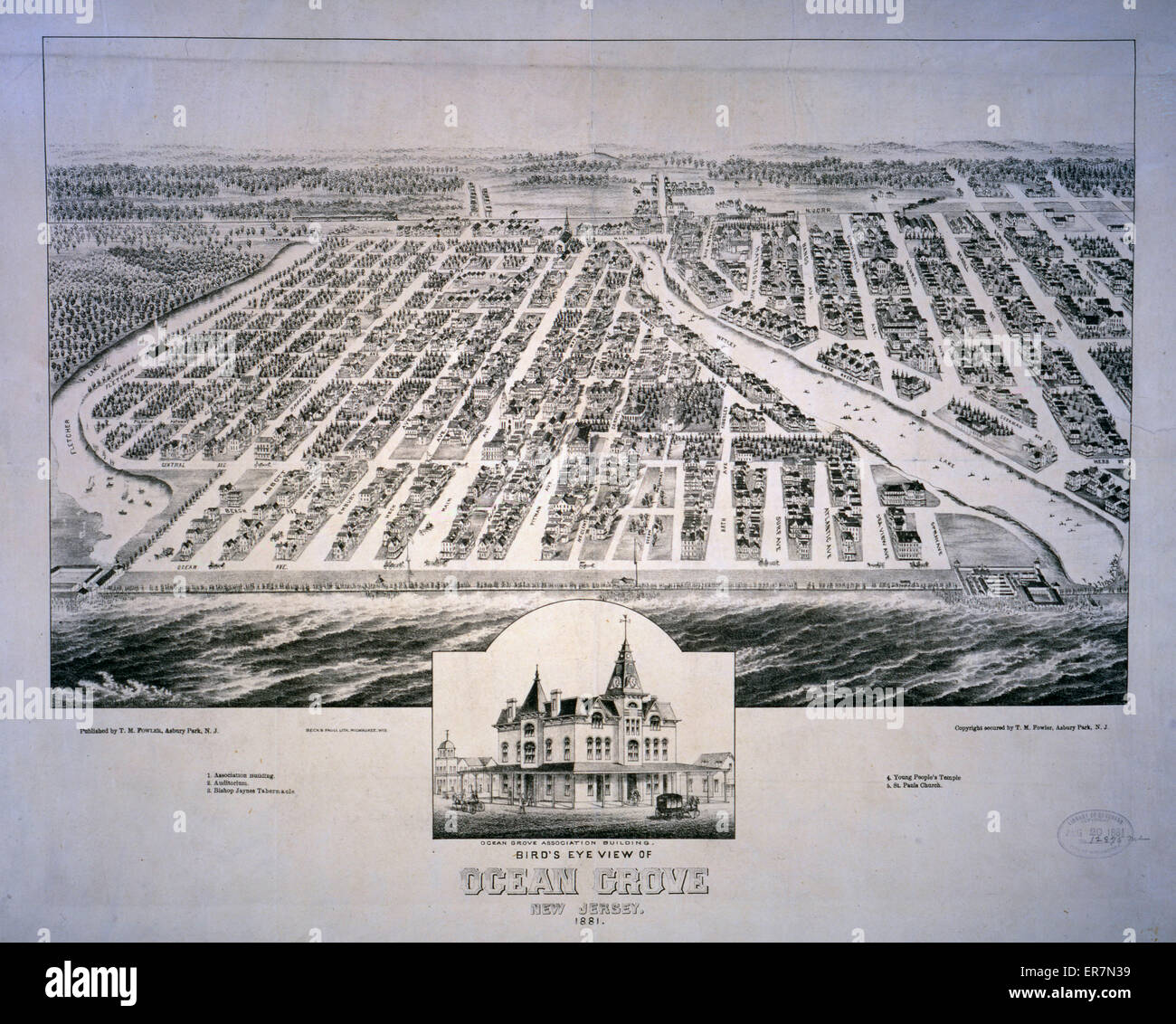 Bird's eye view of Ocean Grove New Jersey 1881 Stock Photo Alamy