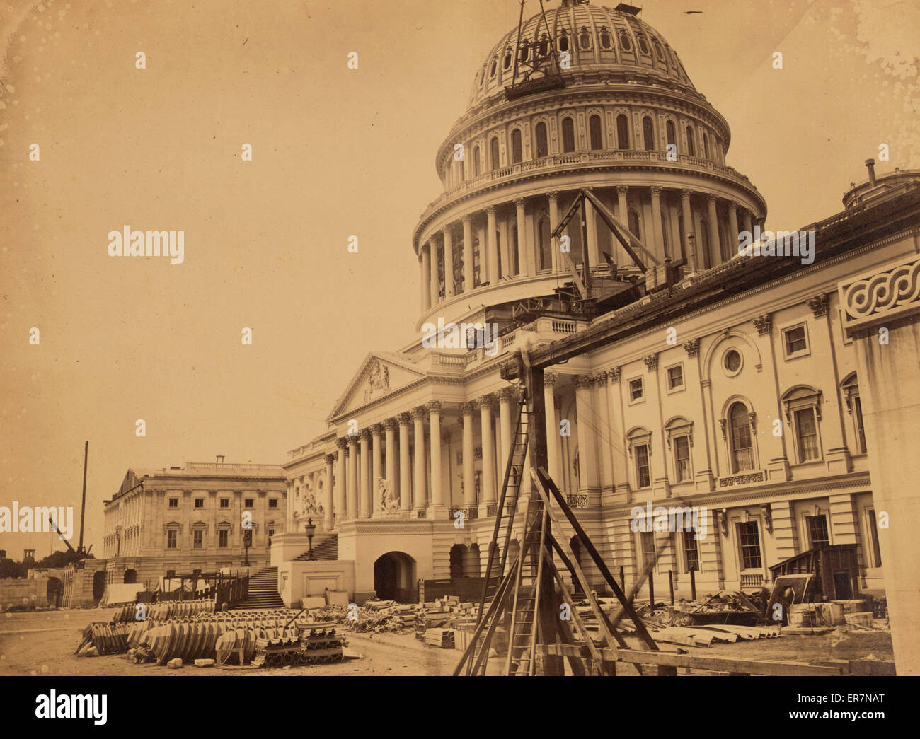 Capitol, Washington, DC, north-east view. Dome and front unf Stock Photo