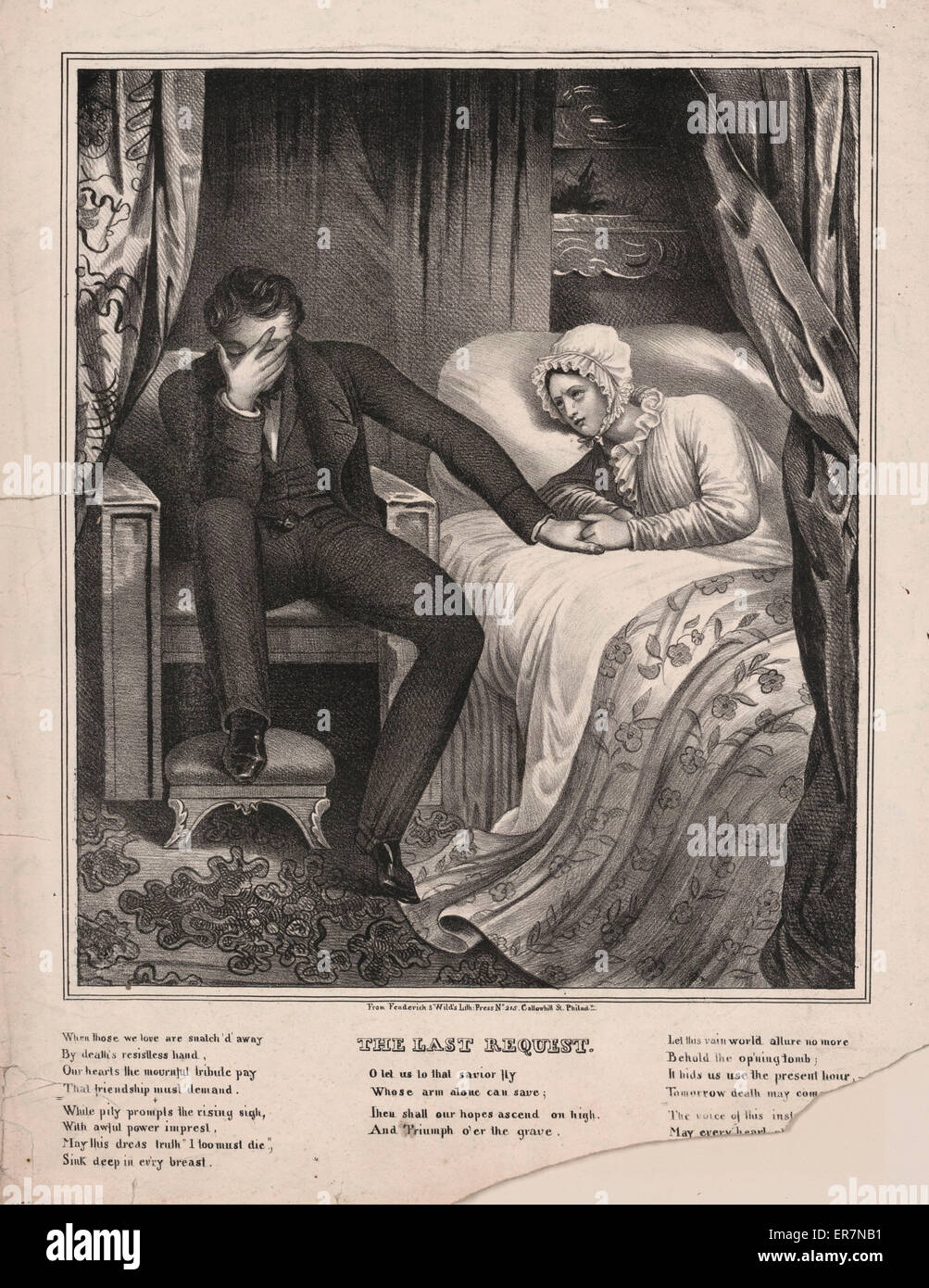 The last request. Print shows a woman on her deathbed speaking to her