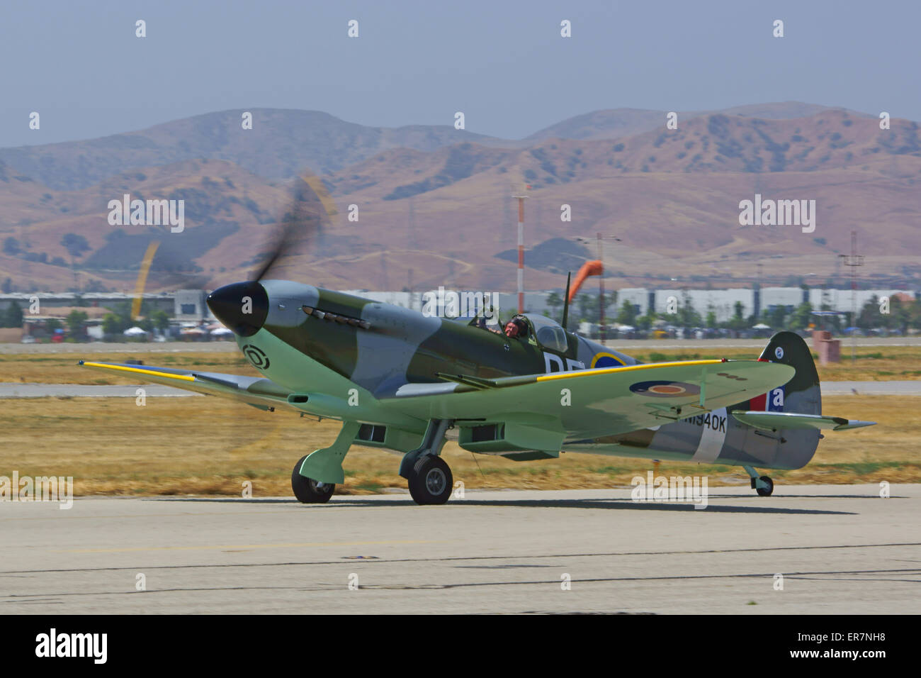 Spitfire Vintage WWII Airplane on runway at 2015 Planes of Fame Air Show Stock Photo