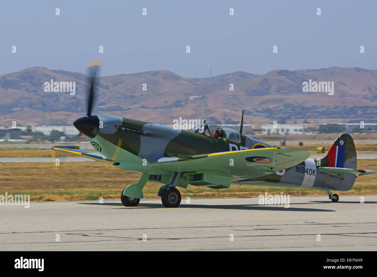 Spitfire Vintage WWII Airplane on runway at 2015 Planes of Fame Air Show Stock Photo