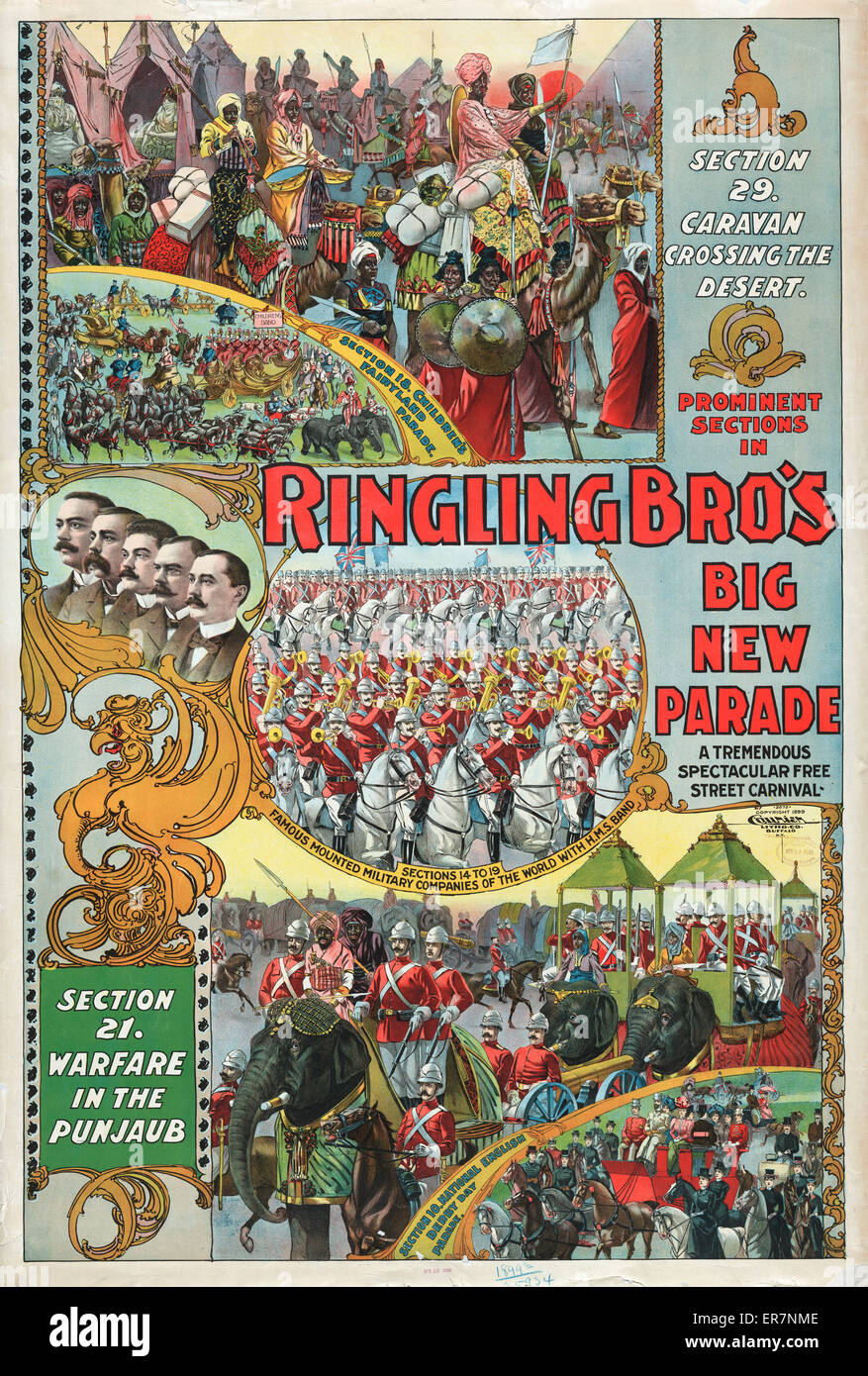 Prominent sections in Ringling Bro's. big new parade. A trem Stock Photo