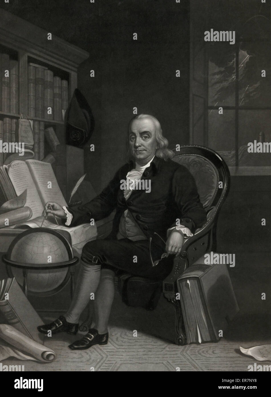 Benjamin Franklin - born in Boston, Jany. 17th 1706 -- died Stock Photo