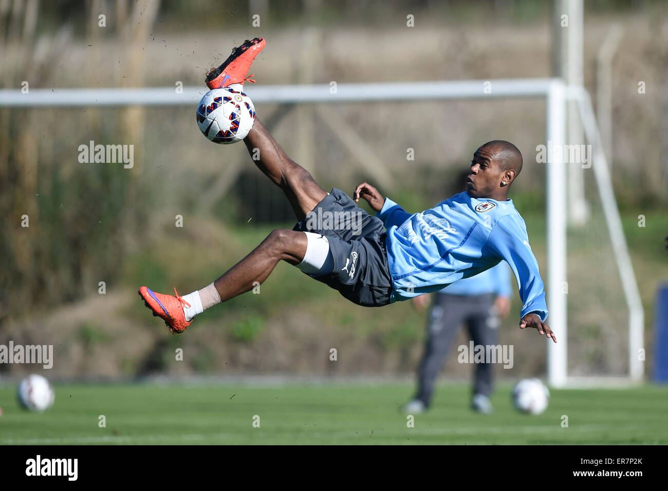 Canelones, Uruguay. 28th May, 2015. Uruguayan National Football Team player Diego Rolan takes part in a training session, at Uruguay Celeste sports complex, in Canelones, 30km from Montevideo, capital of Uruguay, on May 28, 2015. Uruguayan National Football Team prepared to take part in the Copa America 2015, to be held from June 11 to July 4 in Chile. © Nicolas Celaya/Xinhua/Alamy Live News Stock Photo