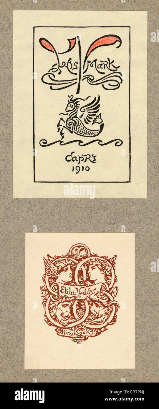 Two bookplates owned by artist Elihu Vedder Stock Photo