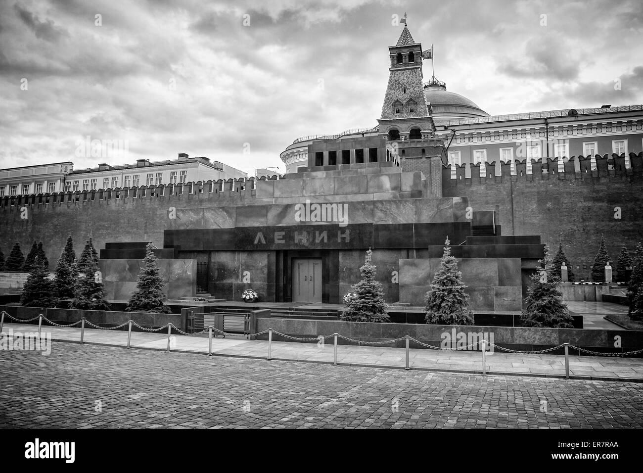 St. Basil's Cathedral, Lenin's Mausoleum, Spasskaya Tower Stock Photo