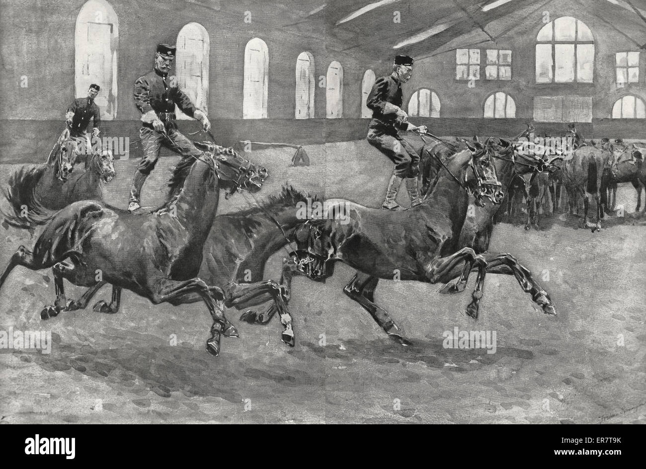 The Training of United States Cavalry - A Roman Race at the Riding Hall, Fort Myer, Virginia  - Spanish American War 1898 Stock Photo