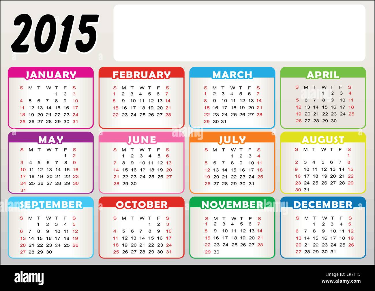 Vector illustration of year 2015 calendar colorful Stock Vector