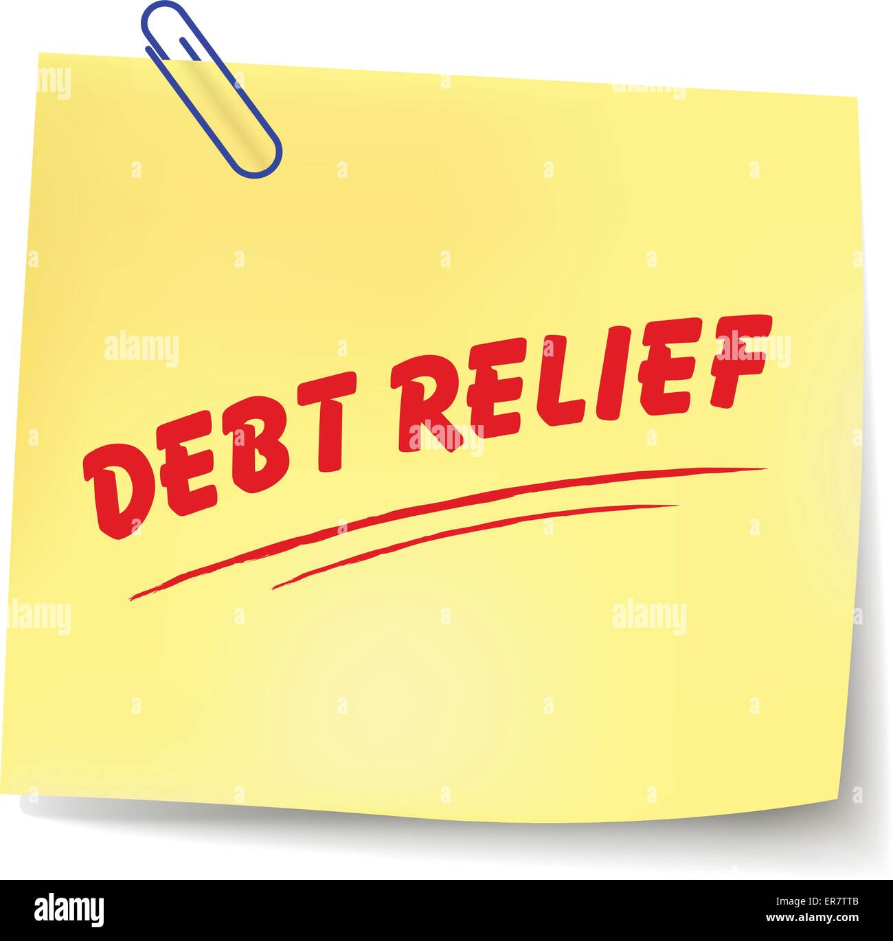 Vector illustration of debt relief paper message on white background