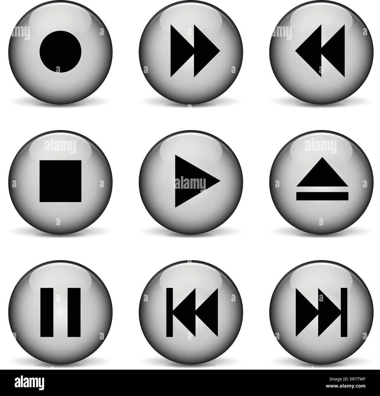 Vector illustration of video player icons on white background Stock Vector