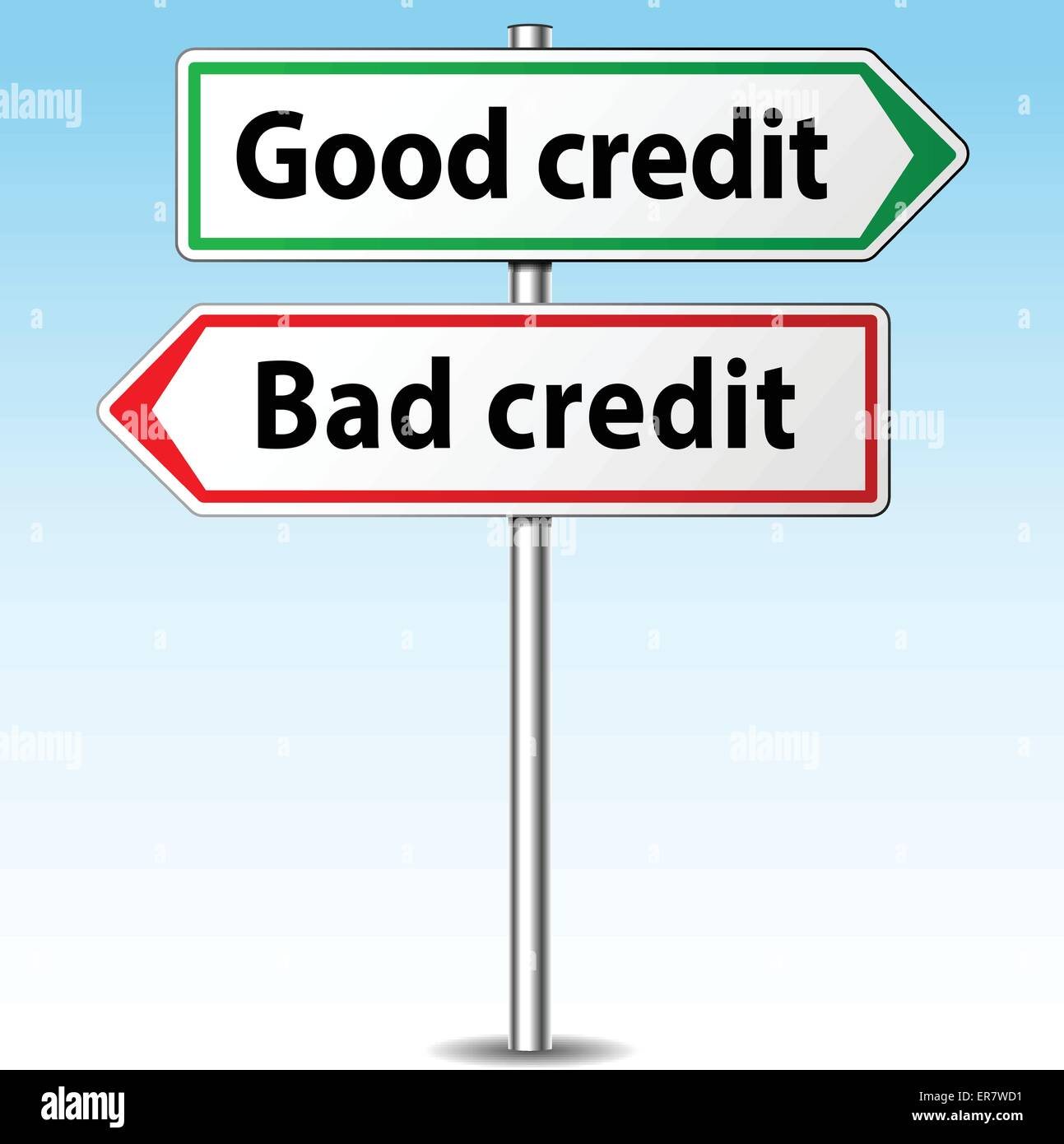 Vector illustration of good and bad credit directional sign Stock Vector