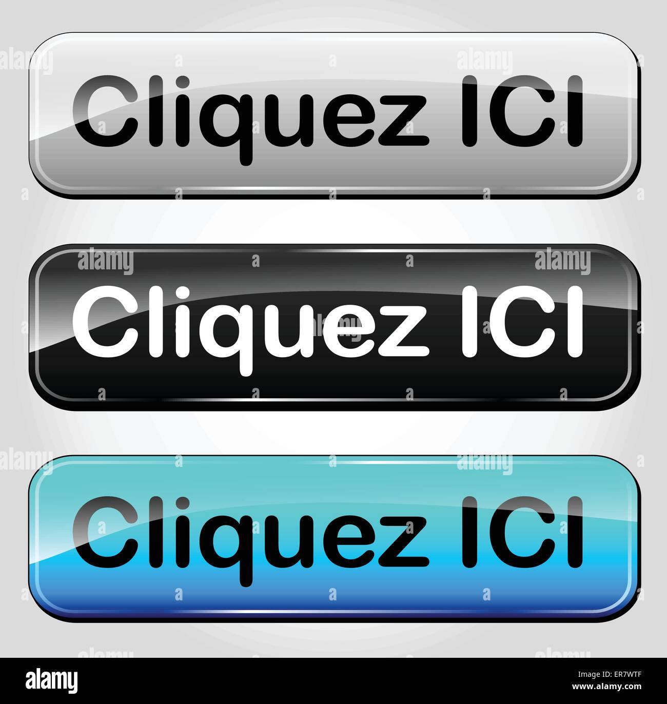 French translation for set of click here web button Stock Vector