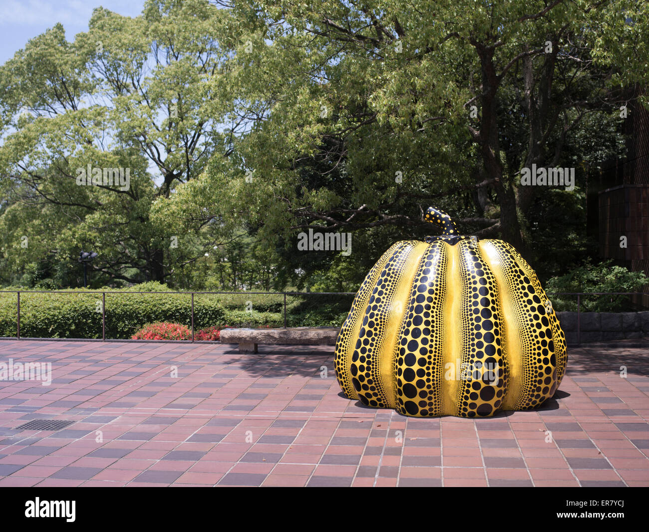 Yayoi Kusama Pumpkin outside of Fukuoka City Art Museum, Fukuoka City, Kyushu, Japan Stock Photo