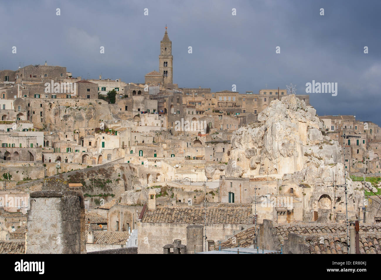 View of Matera capital of basilicata in a cloudy sky day Stock Photo