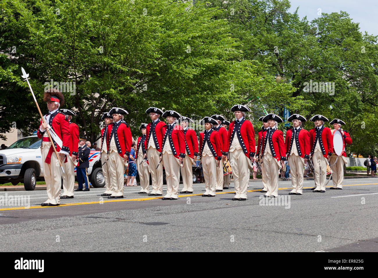 The US Army Old Guard Fife and Drum Corps at a street parade