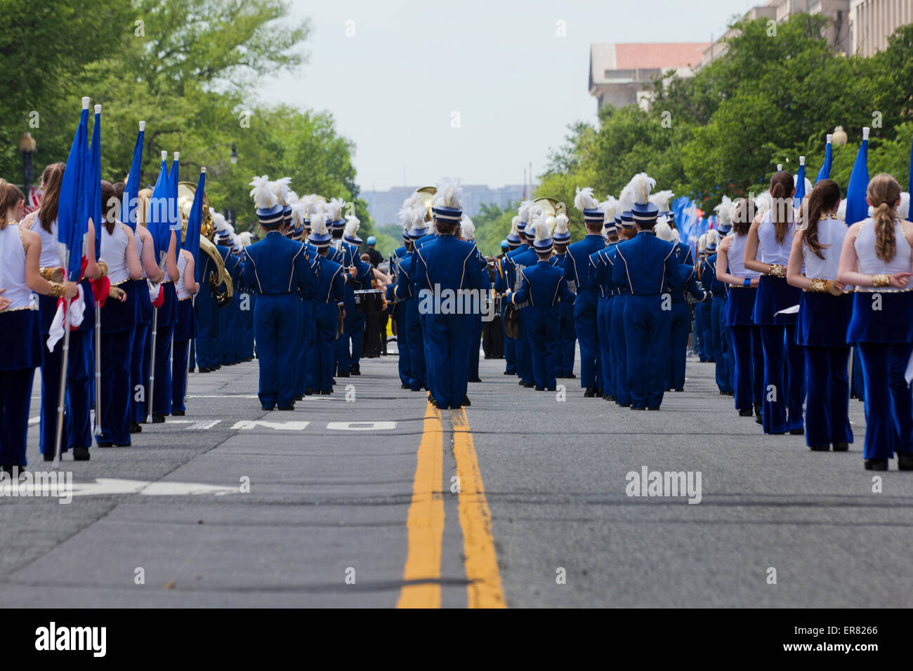 High school marching band at parade - Washington, DC USA Stock Photo