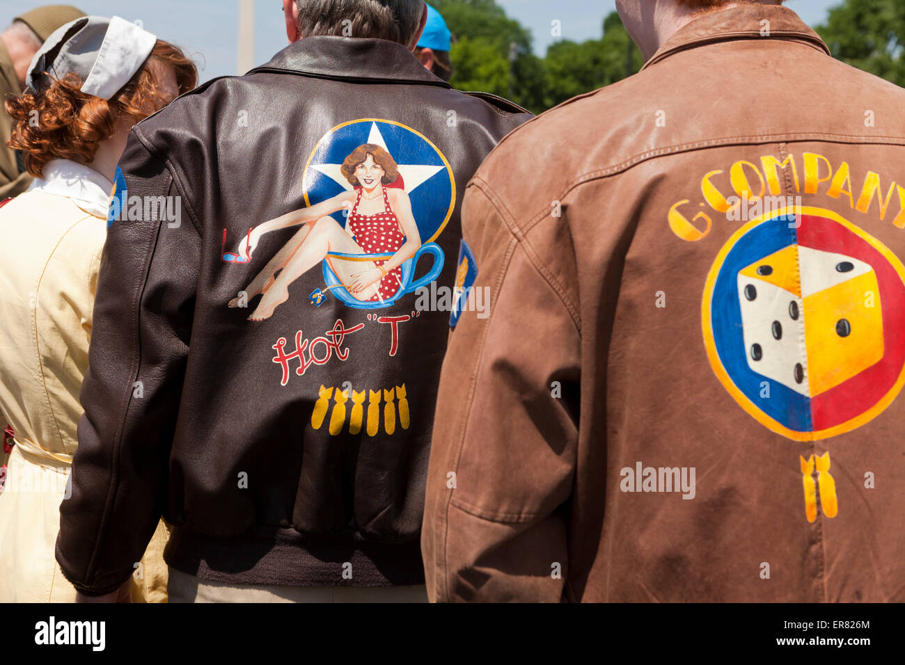 Men wearing vintage bomber jackets - USA Stock Photo
